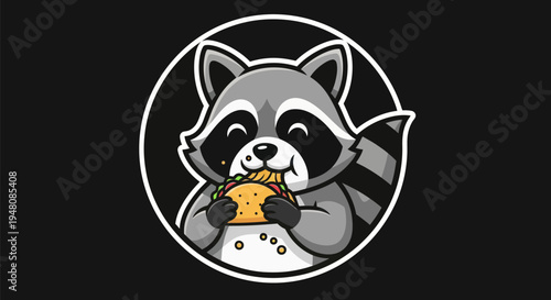 Cartoon raccoon eating taco illustration