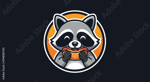 Cartoon raccoon eating hotdog illustration