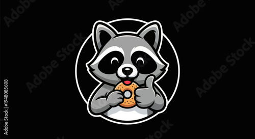 Cartoon raccoon holding donut