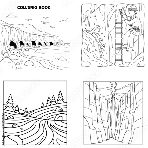 Ancient ruins with giant drum coloring page with coloring book with line art with black and white