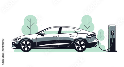 Electric Car Charging at Station.