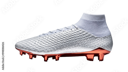 Fotografie Isolated modern high-top soccer cleat with textured upper and metallic copper so