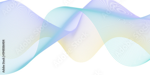 Flowing wave pattern gradient smooth curve shape isolated on transparent background. Technology , science lines flow and motion energy blend.