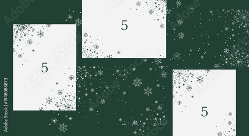 Elegant Dark Green Background with White Snowflakes and Festive Border for Winter Holiday Designs