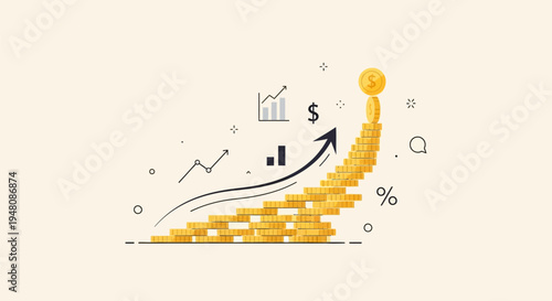 Golden Coins Stacked with Rising Graph.