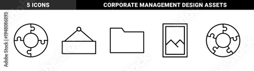Business and finance icon set. Vector pictograms of calculator, briefcase, piggy bank, chart, lightbulb, and magnifying glass, thin outline illustration.