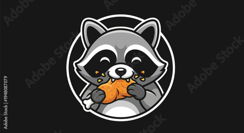 Cartoon raccoon eating fried chicken