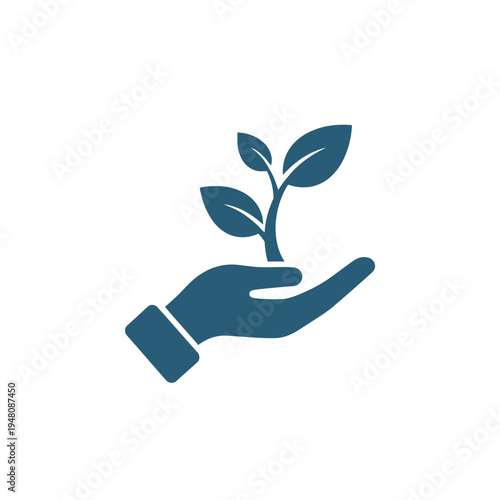 Minimalist Hand Holding Plant Icon Representing Growth and Sustainability