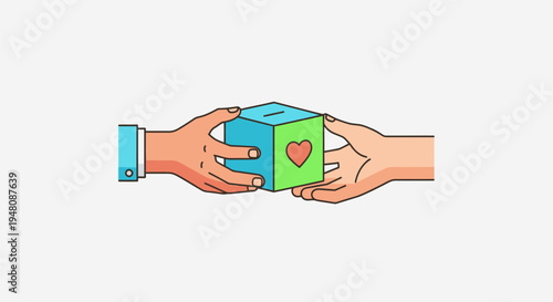 Hands Exchanging Gift Box with Heart.