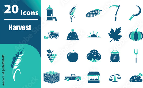 Harvest Icons Set Agriculture Symbols.
