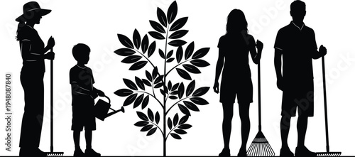 Family Gardening Silhouette – Teamwork and Nature Icon
