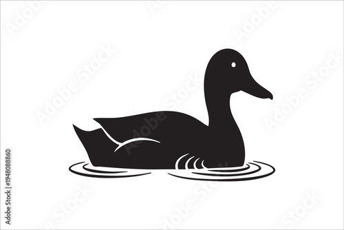 WebMinimalist duck silhouette swimming on calm water ripples profile view of waterfowl bird for nature logo design or wildlife illustration