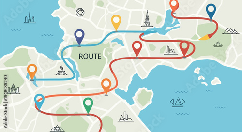 Map with Route and Location Markers.