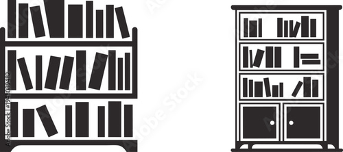 Two black bookcases with books on white background 2