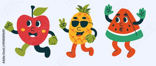 Happy Fruit Characters Walking Fun