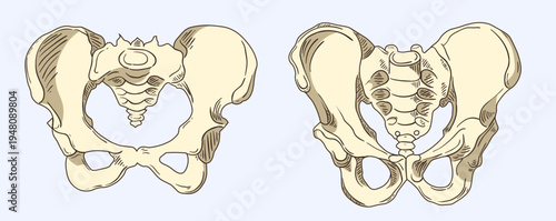 Male and Female Pelvis Bones Anatomy Comparison