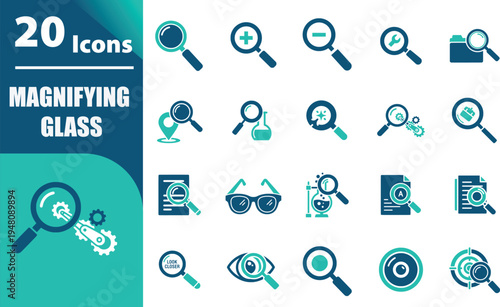 Magnifying glass icons set collection.