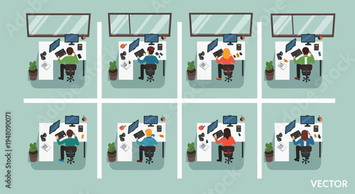 People Working on Computers in Office Cubicles.