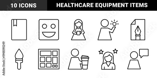 Medical and healthcare line icon set. Vector pictograms of stethoscope, microscope, ambulance, syringe, heart, and medicine bottle, thin outline illustration.