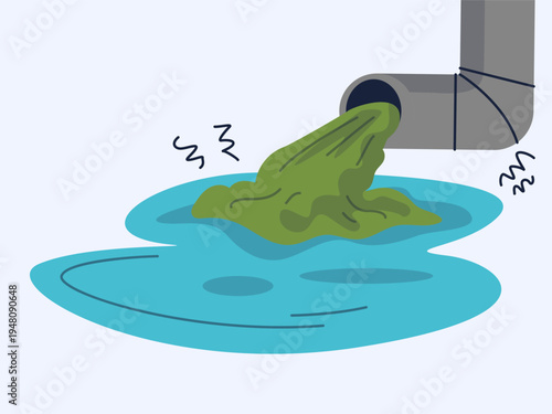 Industrial Pollution Flowing from Pipe into Water