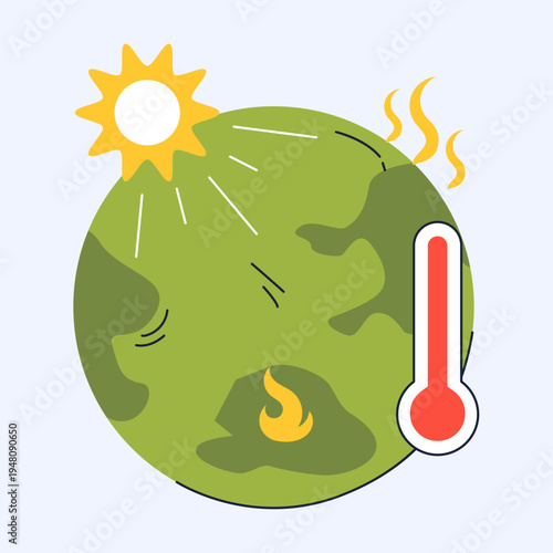 Global Warming Earth, Sun and Thermometer