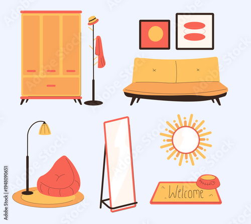 Cozy Home Interior Furniture and Decor Objects Set
