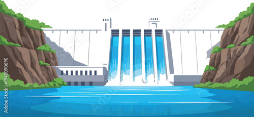 Large concrete dam releasing water