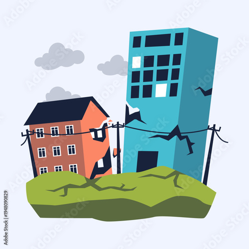 Earthquake Damaged Buildings and Collapsed Houses