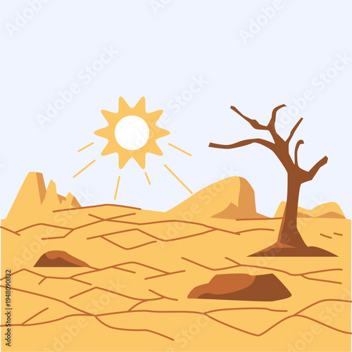 Desert Landscape with Sun and Dead Tree