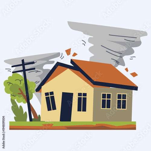 House Destroyed by Powerful Tornado, Natural Disaster Concept