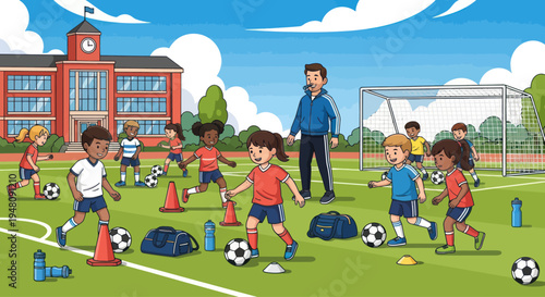Children's Soccer Practice at School