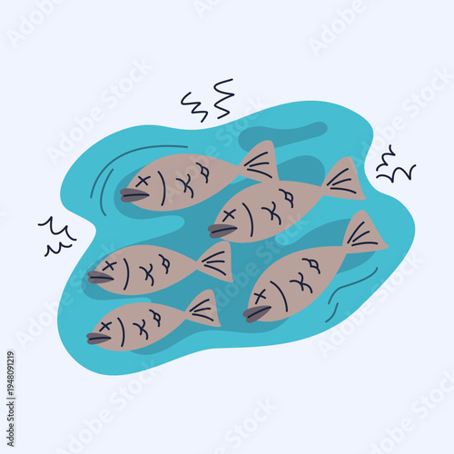 Polluted Water With Dead Fish Environmental Disaster