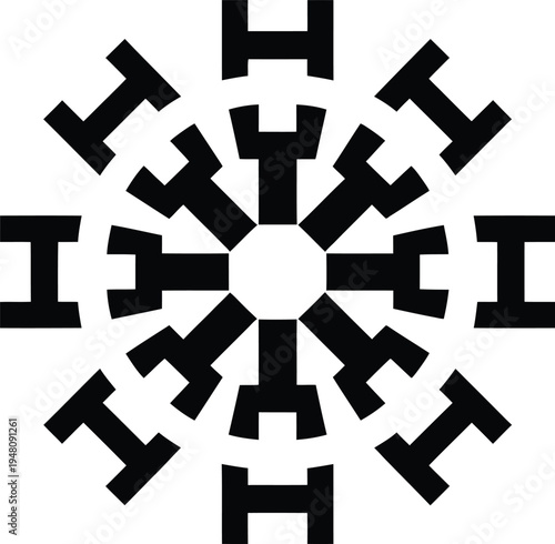 Black geometric snowflake vector illustration