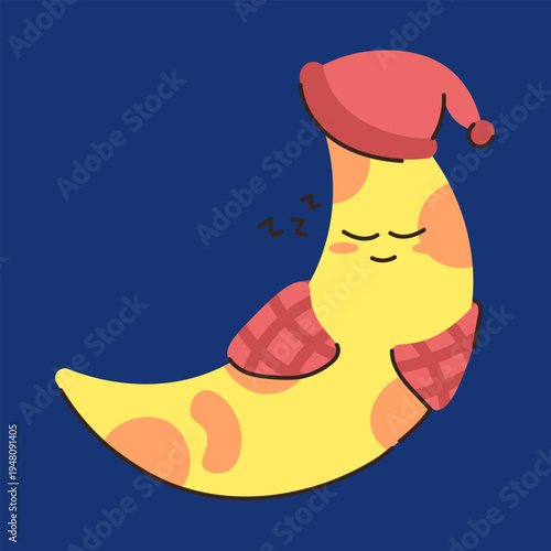 Sleeping Crescent Moon in Nightcap on Dark Sky