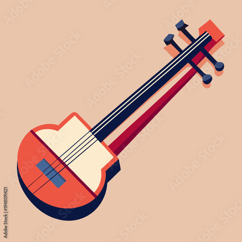 A Traditional Japanese Shamisen Musical Instrument Vector Illustration