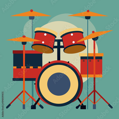 A vibrant drum kit ensemble with multiple instruments