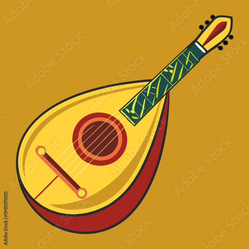 Acoustic Mandolin Instrument on Yellow Background