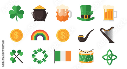 St patricks day symbols graphic set
