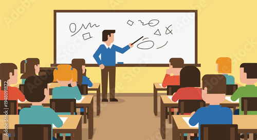 Teacher Explaining to Students in Classroom.