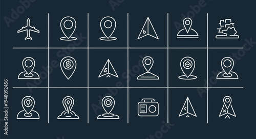 Travel icons airplane navigation pointers