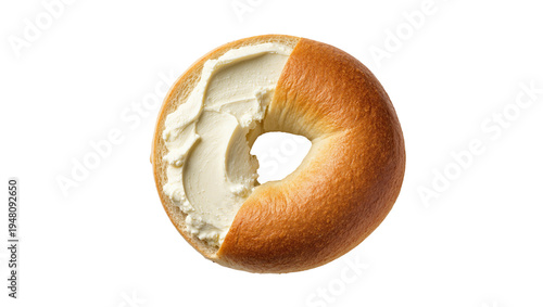 Fotografía Isolated fresh baked bagel with delicious cream cheese spread, perfect for break