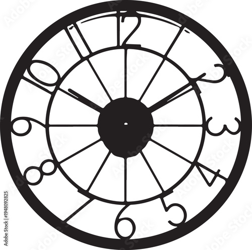 Vector zodiac wheel icon, black on white