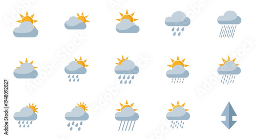 Weather Icons Collection with Clouds and Sun.