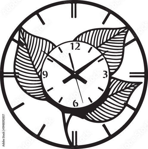 Vector illustration of clock face with leaf design