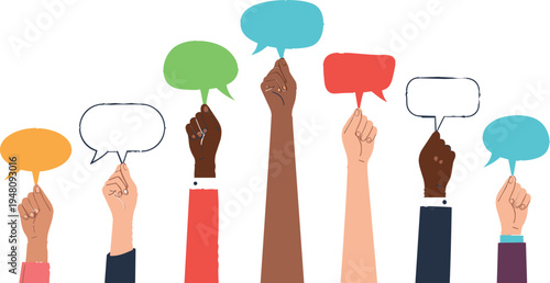Set of Diverse Hands Holding Speech Bubbles for Communication, Empowerment, and Social Interaction Designs