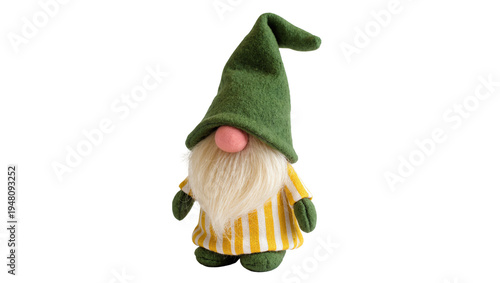 Принти на полотні Isolated whimsical garden gnome with a pointy green cap and cheerful striped out
