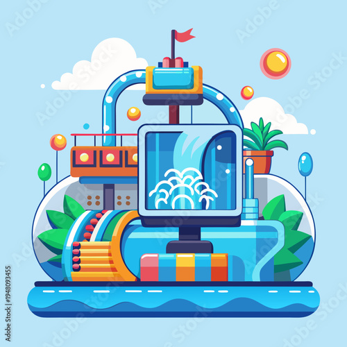 Digital Water Ride Amusement Park Illustration