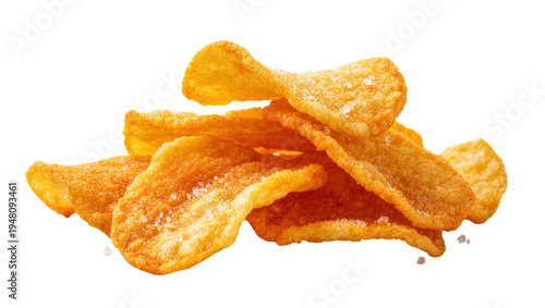 Slika na platnu Isolated delicious crispy golden potato chips with visible salt flakes, a savory