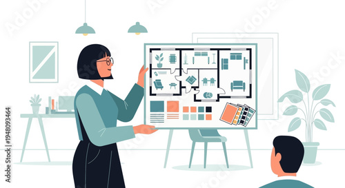 Woman presenting design concept to colleague.