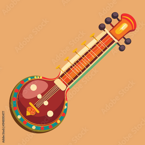 Decorative Sitar Instrument Illustration
